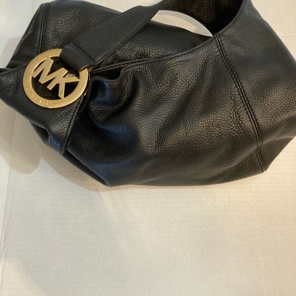 BLACK LEATHER MK Michael KORS HOBO SHOULDERBAG WITH GOLD MK GORGEOUS - Picture 6 of 11